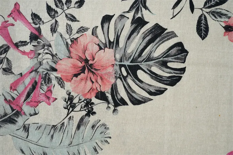 Cheap Price Linen Poly Rayon Cotton 4 In 1 Blended Plain Weave Tropical Design Printed Fabric