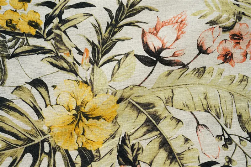Cheap Price Linen Poly Rayon Cotton 4 In 1 Blended Plain Weave Tropical Design Printed Fabric