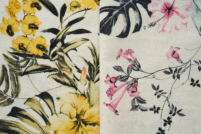 Cheap Price Linen Poly Rayon Cotton 4 In 1 Blended Plain Weave Tropical Design Printed Fabric