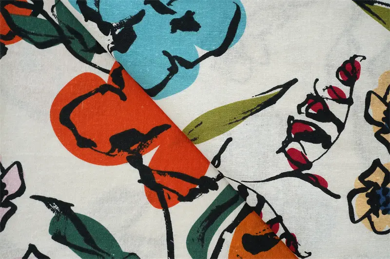 Cheap Price Linen Poly Rayon Cotton 4 In 1 Blended Plain Weave Tropical Design Printed Fabric